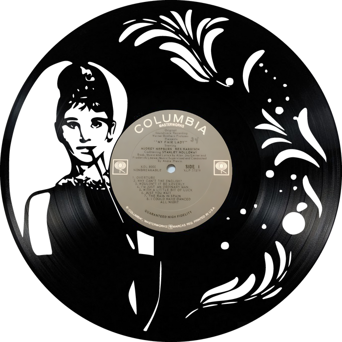 Audrey Hepburn Laser Cut Vinyl Record artist representation or vinyl clock