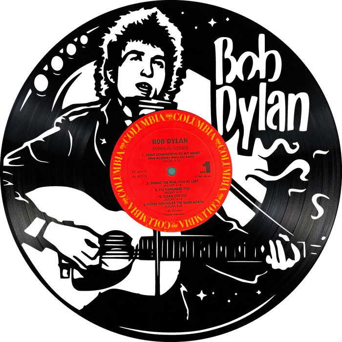 bob dylan Laser Cut Vinyl Record artist representation or vinyl clock