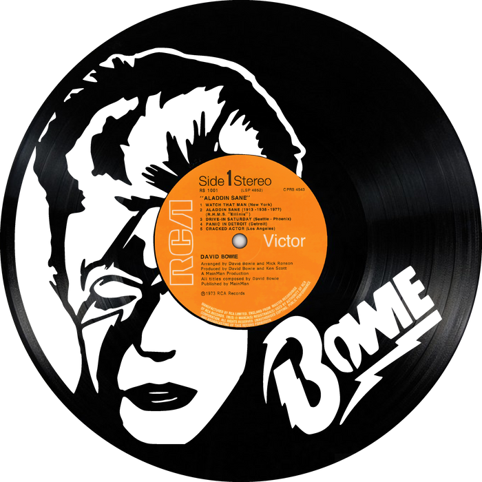 bowie Laser Cut Vinyl Record artist representation or vinyl clock