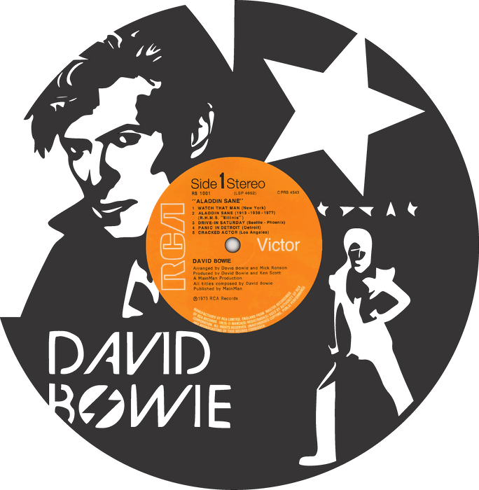 bowie Laser Cut Vinyl Record artist representation or vinyl clock