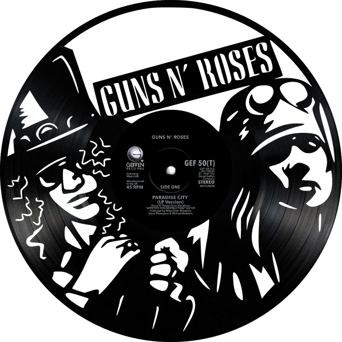 guns and roses Laser Cut Vinyl Record artist representation or vinyl clock