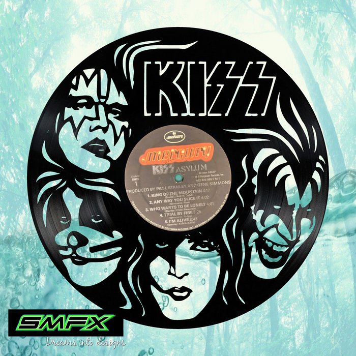 kiss Laser Cut Vinyl Record artist representation or vinyl clock