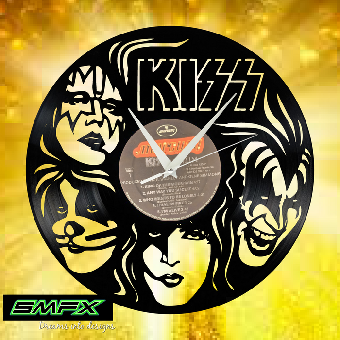 kiss Laser Cut Vinyl Record artist representation or vinyl clock