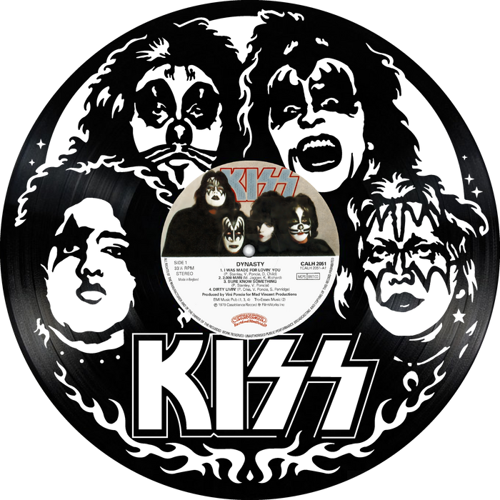 kiss Laser Cut Vinyl Record artist representation or vinyl clock