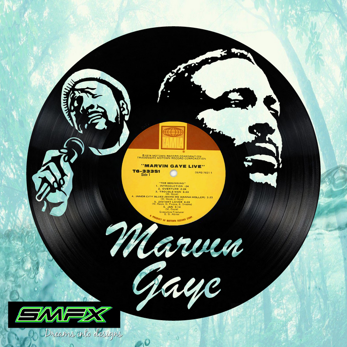 Marvin Gaye Laser Cut Vinyl Record artist representation or vinyl clock