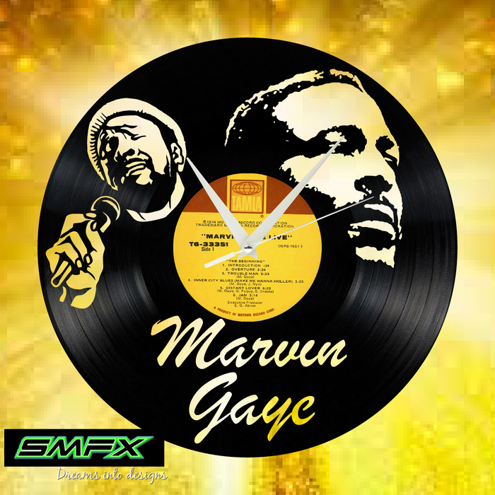 Marvin Gaye Laser Cut Vinyl Record artist representation or vinyl clock