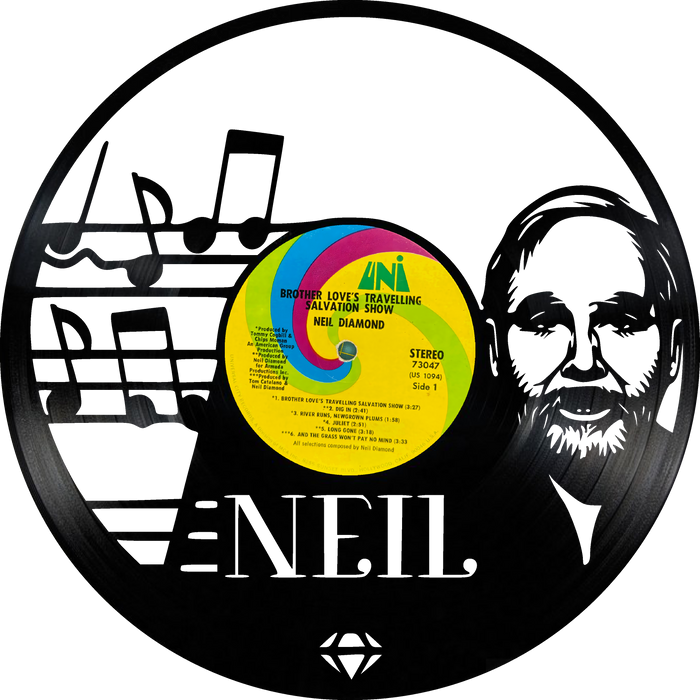 neil diamond Laser Cut Vinyl Record artist representation or vinyl clock
