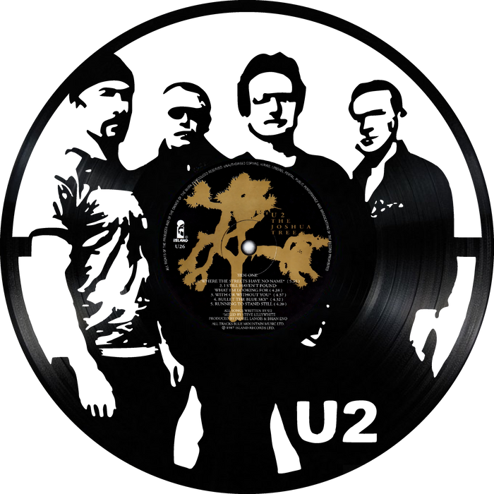 U2 Laser Cut Vinyl Record artist representation or vinyl clock