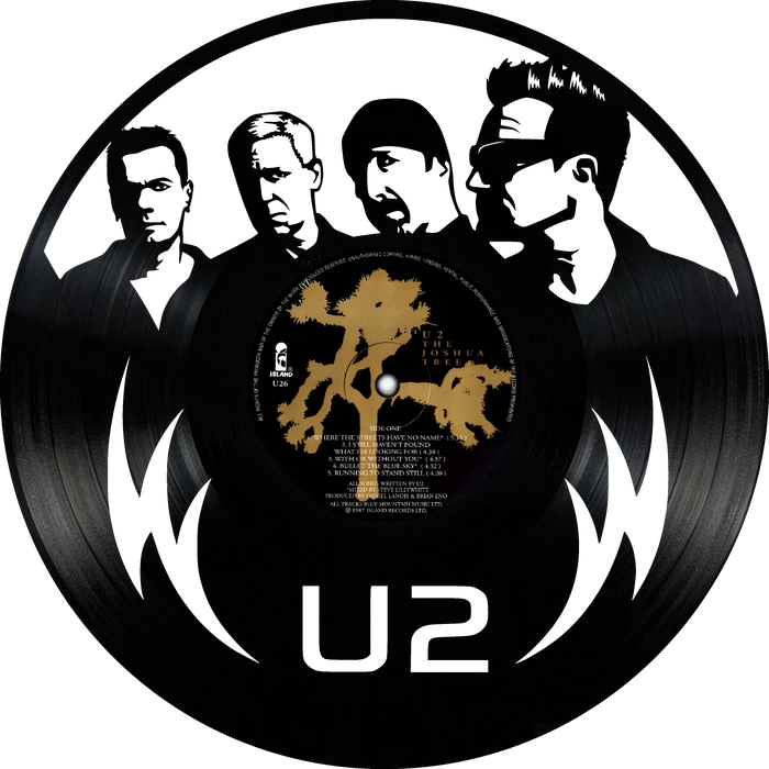 U2 Laser Cut Vinyl Record artist representation or vinyl clock