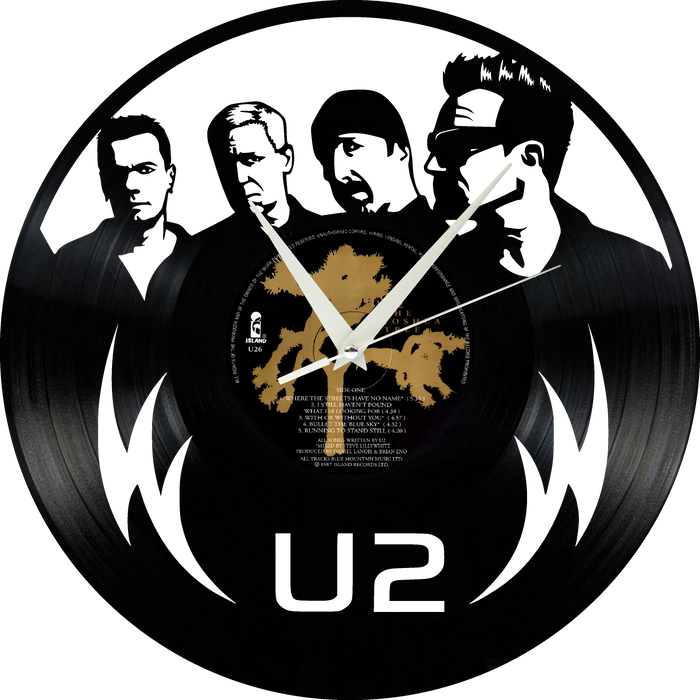 U2 Laser Cut Vinyl Record artist representation or vinyl clock