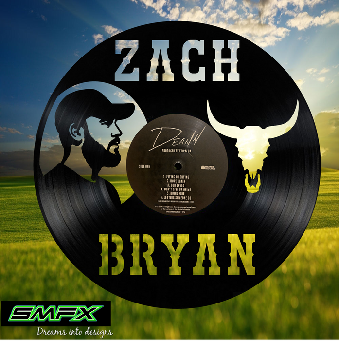 Zach Bryan Laser Cut Vinyl Record artist representation or vinyl clock