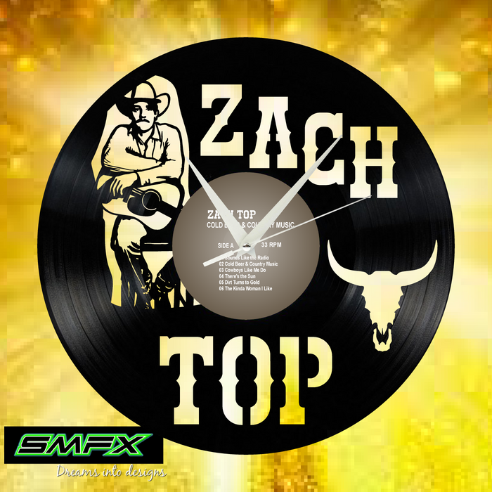 zach top Cut Vinyl Record artist representation or vinyl clock