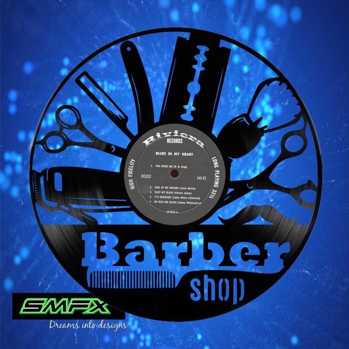 barber Laser Cut Vinyl Record artist representation or vinyl clock