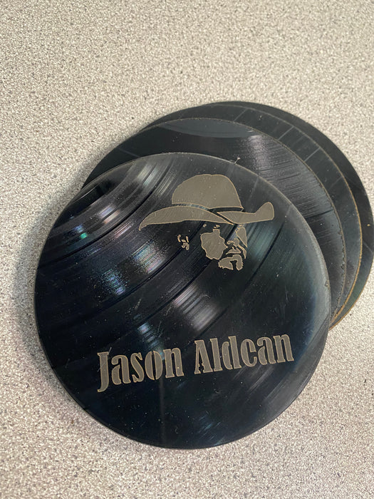Jason Aldean Laser Engraved Coaster Set of 4 Cut Vinyl Record artist representation