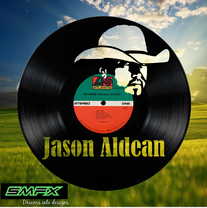 Jason Aldean Laser Cut Vinyl Record artist representation or vinyl clock