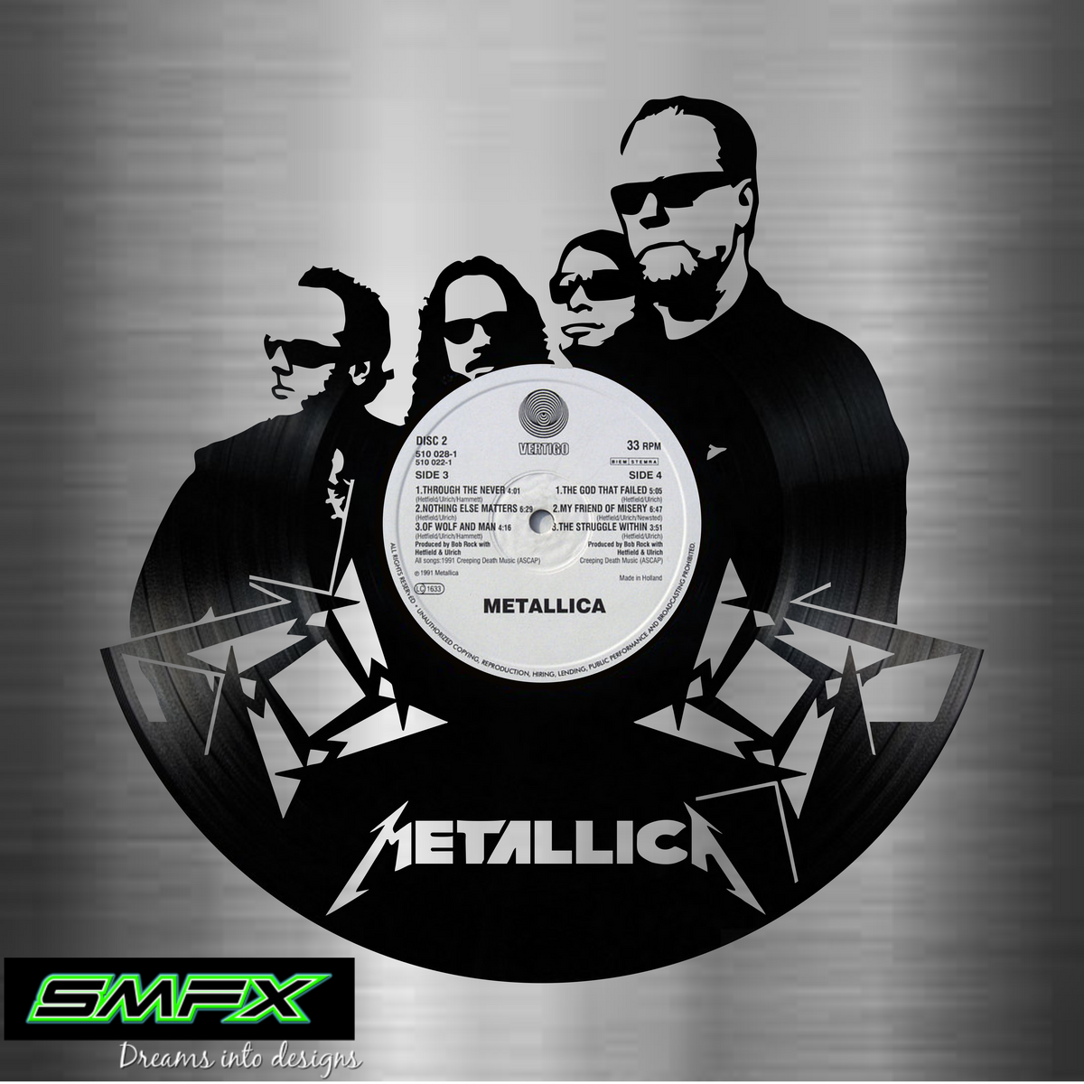 Framed & Ready To Hang Die Cut Vinyl Record - Metallica Faces
