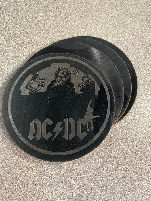 AC DC Laser Engraved Coaster Set of 4 Cut Vinyl Record artist representation