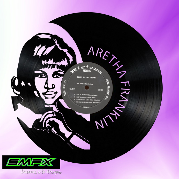 aretha franklin circle Laser Cut Vinyl Record artist representation or vinyl clock