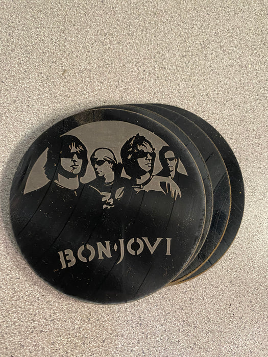 bon jovi Laser Engraved Coaster Set of 4 Cut Vinyl Record artist representation
