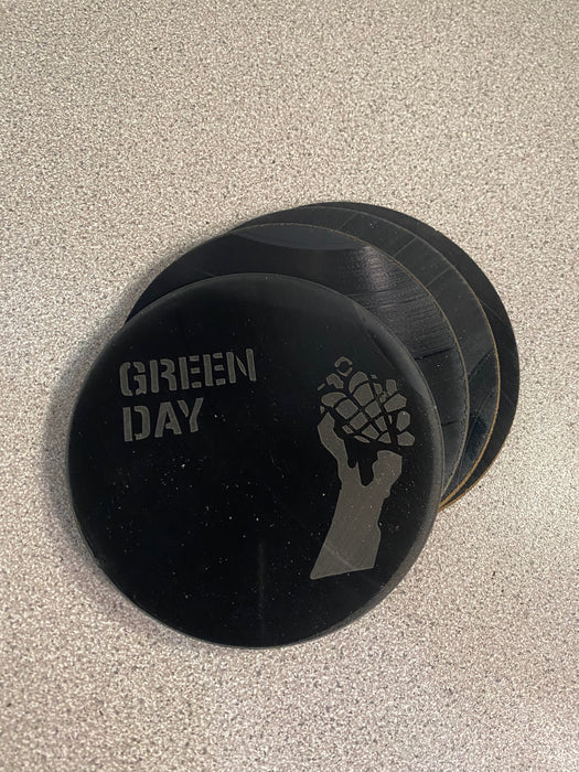 green day Laser Engraved Coaster Set of 4 Cut Vinyl Record artist representation