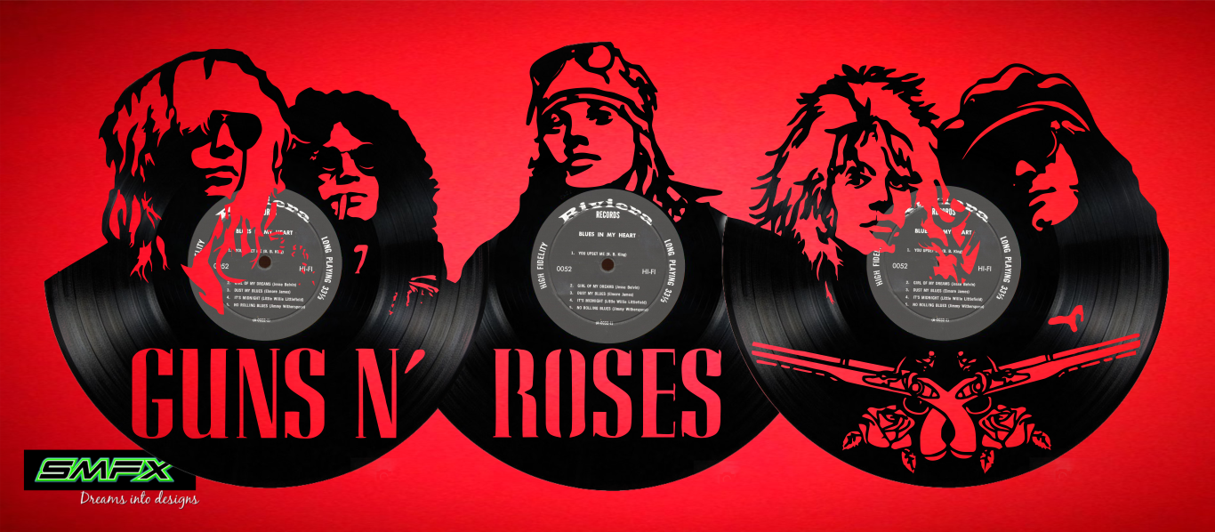 guns and roses 3 record group Laser Cut Vinyl Record artist representation or vinyl clock