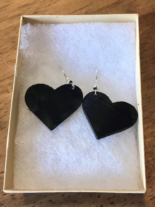 Heart earings made from recycled vinyl records