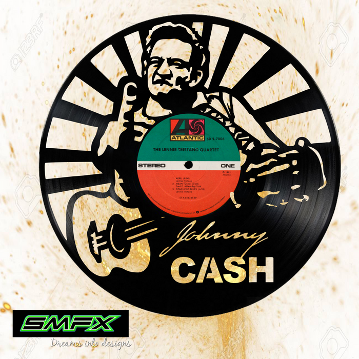 johnny cash Laser Cut Vinyl Record artist representation or vinyl clock