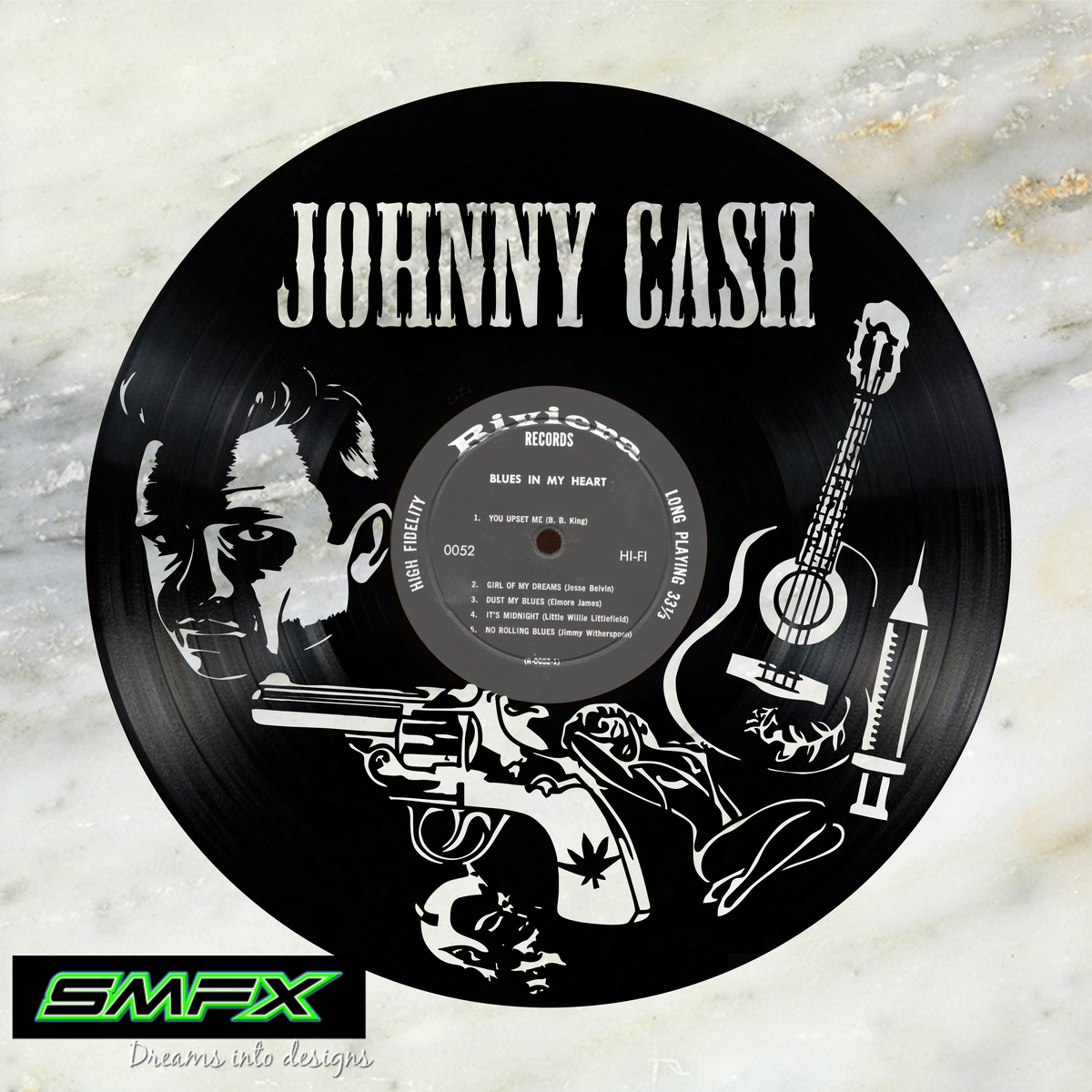 johnny cash Laser Cut Vinyl Record artist representation or vinyl