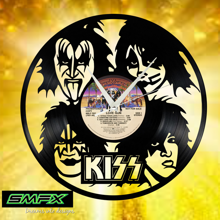 kiss Laser Cut Vinyl Record artist representation or vinyl clock
