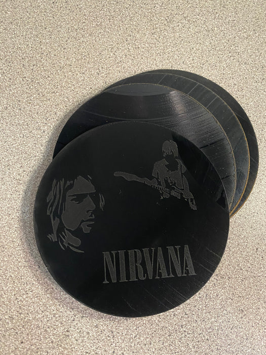 nirvana Laser Engraved Coaster Set of 4 Cut Vinyl Record artist representation