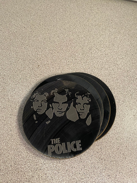 the police Laser Engraved Coaster Set of 4 Cut Vinyl Record artist representation